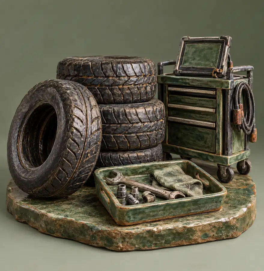 Illustration of auto repair shops equipment and workspace