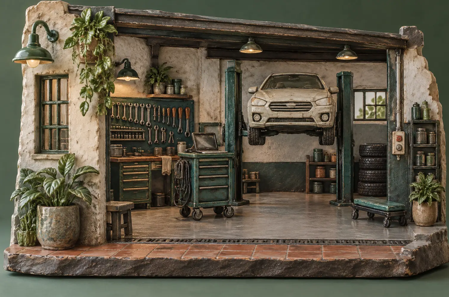 Illustration of auto repair shops and their working space